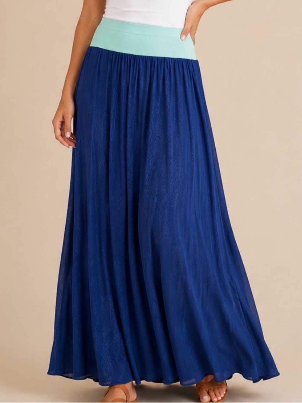 LuLaRoe Navy Maxi Skirt with Mint Waistband